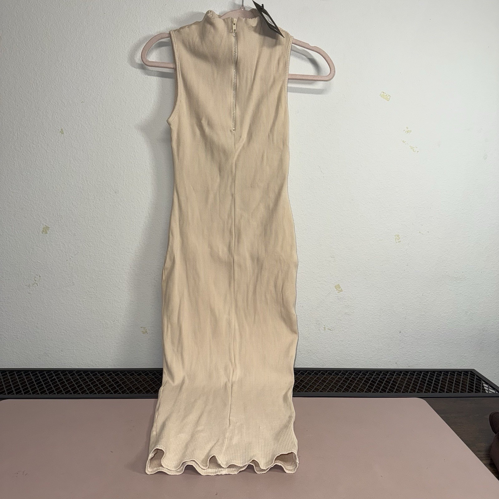 Fashion Nova Olivia Snatched Midi Dress Xl Cream Ribbed Bodycon Sleeveless